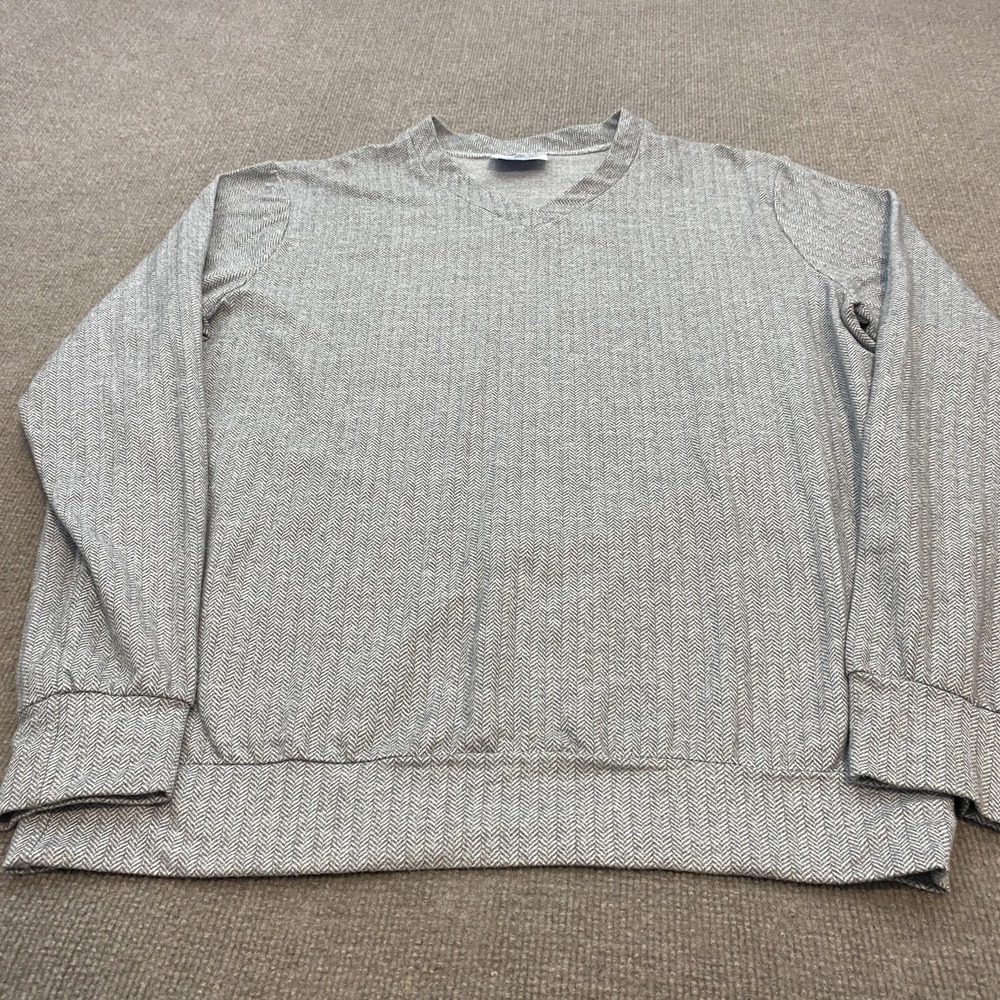 Mizzen+Main Sweater Mens XL Gray V Neck Herringbone Knit Pullover American Made